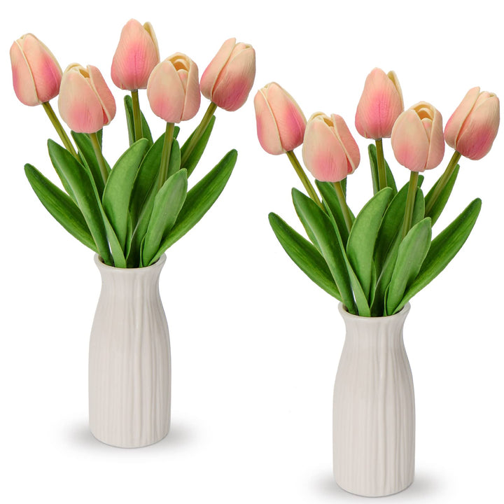 Kunstblumen Künstliche Tulpen Blumen Wie Echt Real Touch Tulpen, Höhe 30 cm, mit Vase aus Keramik, D