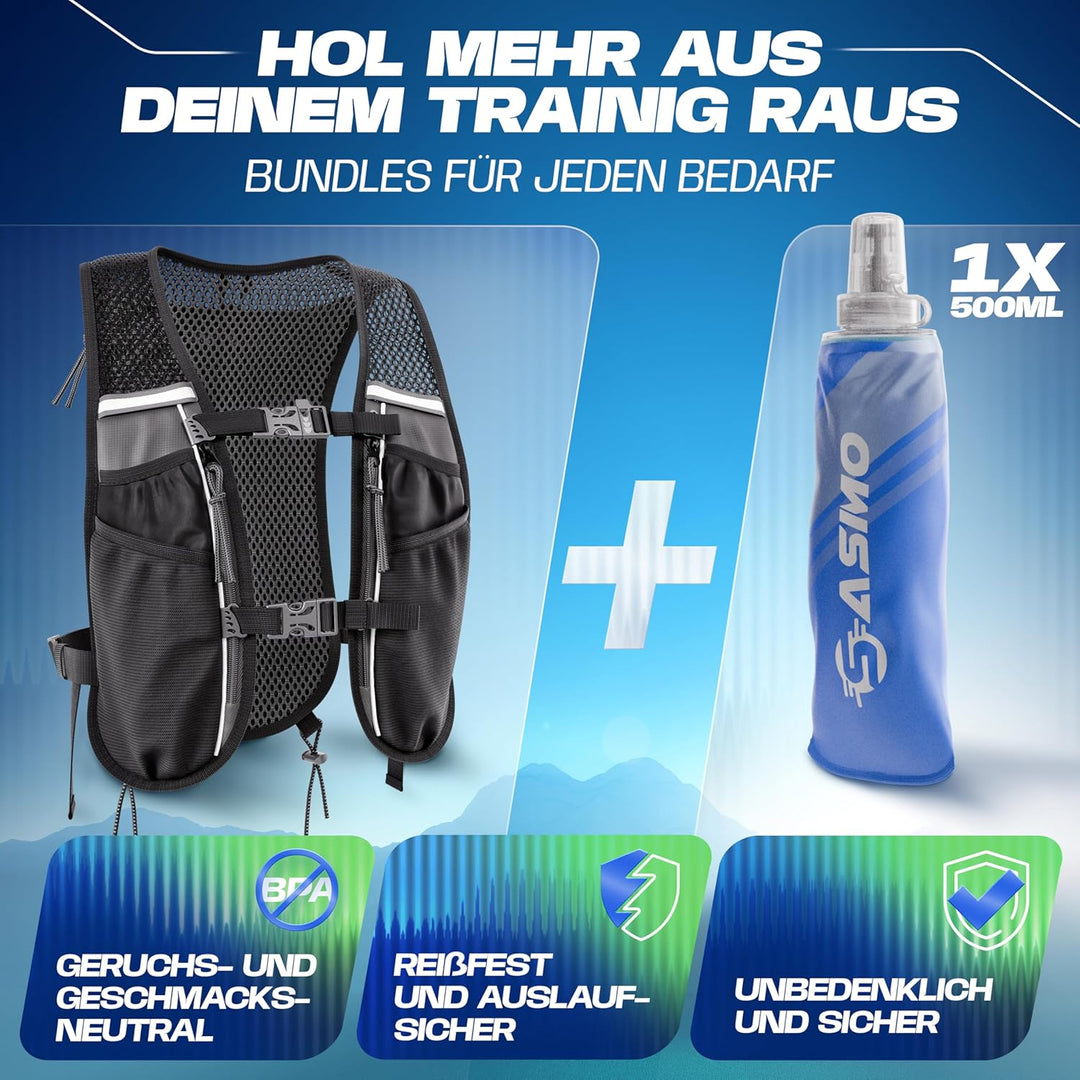SASMO® Laufweste Damen & Herren 5L / 2L | Running Vest - Ultraleicht & atmungsaktiv| Laufrucksack Da