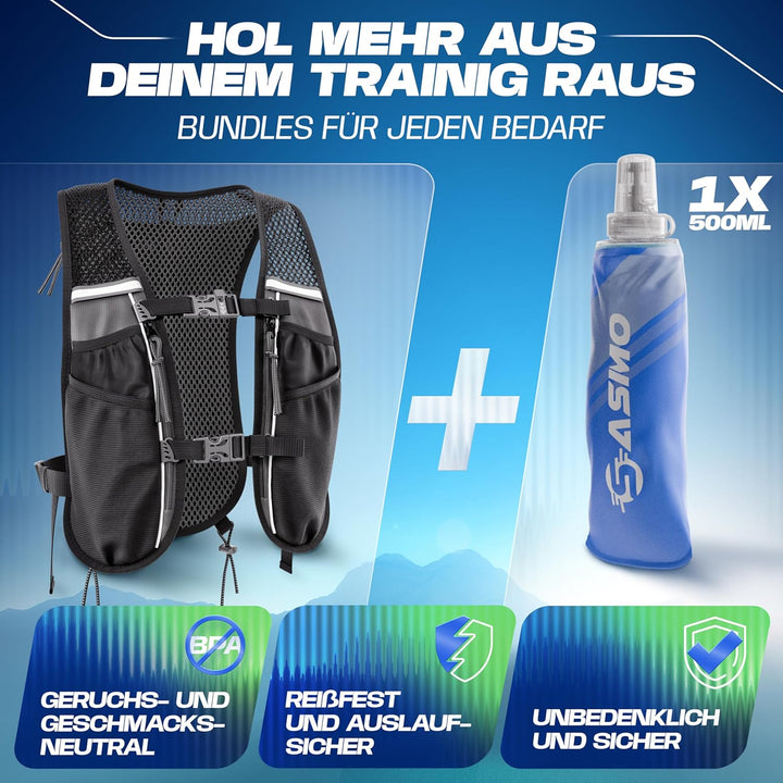 SASMO® Laufweste Damen & Herren 5L / 2L | Running Vest - Ultraleicht & atmungsaktiv| Laufrucksack Da