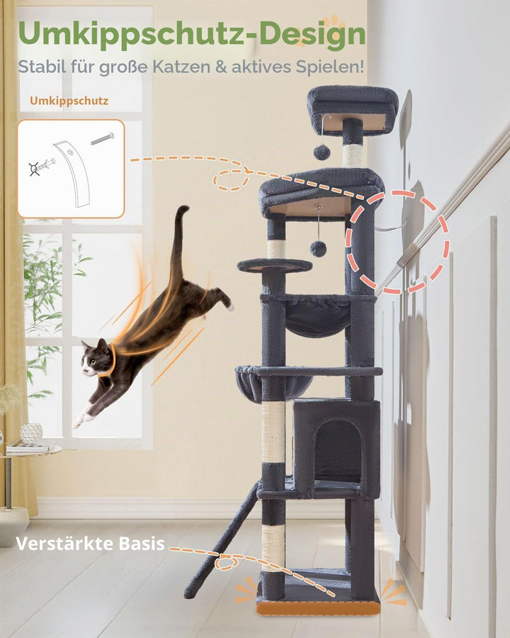 Taoqimiao 183CM Kratzbaum Gross XXL, Katzenbaum Kratzbaum Grosse Katzen Stabil Katzenkratzbaum mit K