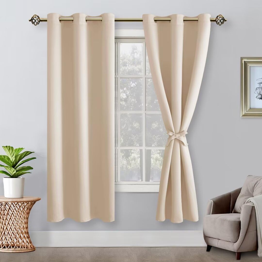 Hiasan Verdunklungsvorhänge Gardinen mit Ösen,Beige Blickdicht Vorhänge,2 Stück,106 x 160 cm (Breite