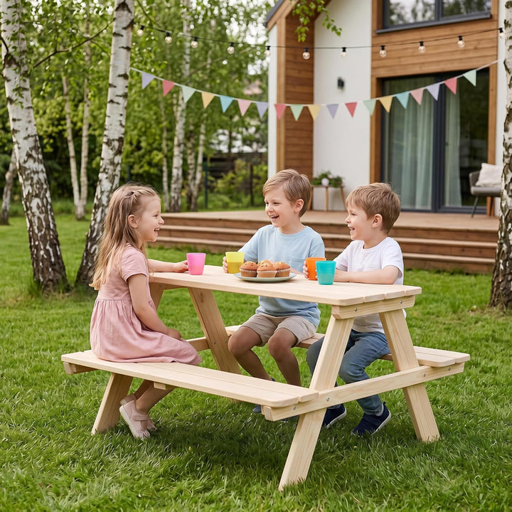 roba Kinder Outdoor+ Sitzgruppe "Picknick for 4" - Sitzgarnitur aus Massivholz - Natur