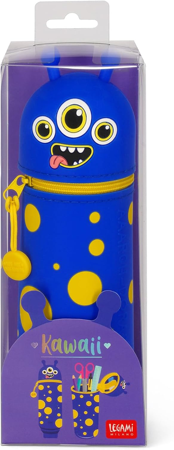 Legami - Kawaii 2-in-1 Schulmäppchen aus weichem Silikon, Tischstifthalter, Reissverschluss, Buntsti