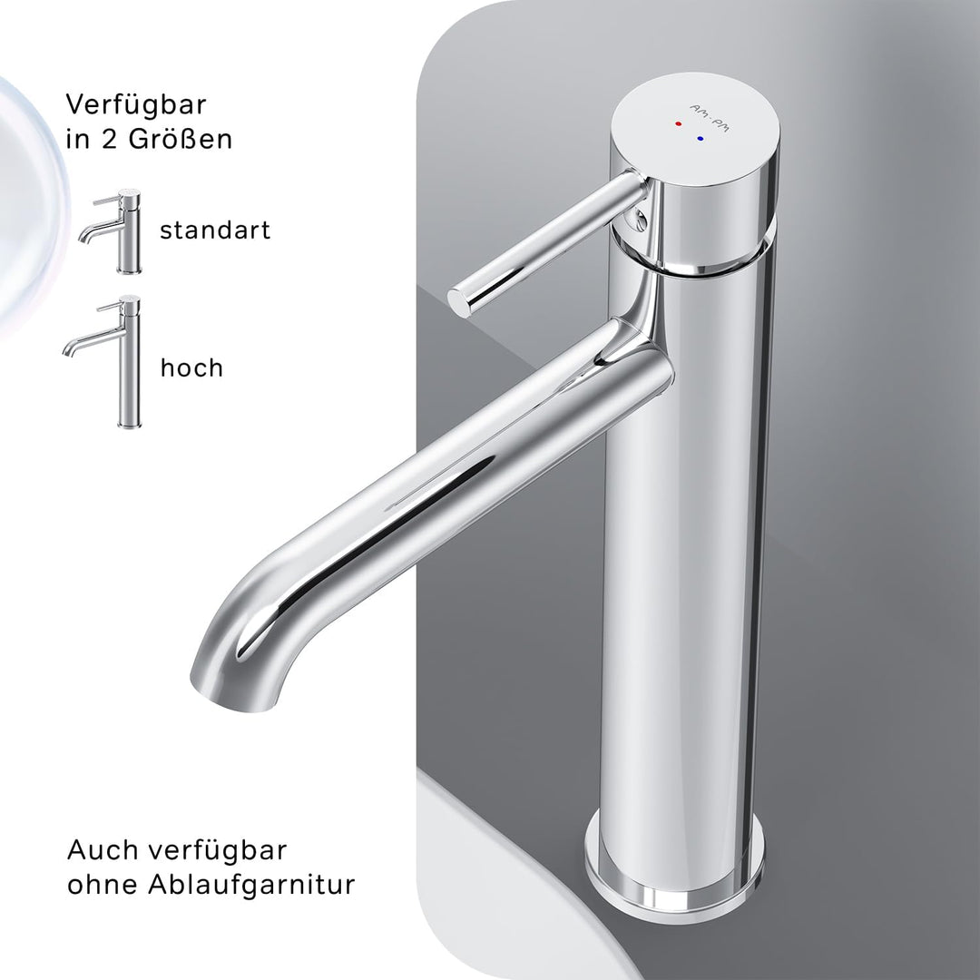 Wasserhahn Bad Hoch, Waschtischarmatur mit Klick-Ablaufgarnitur, Waschbecken Badarmatur, Mischbatter