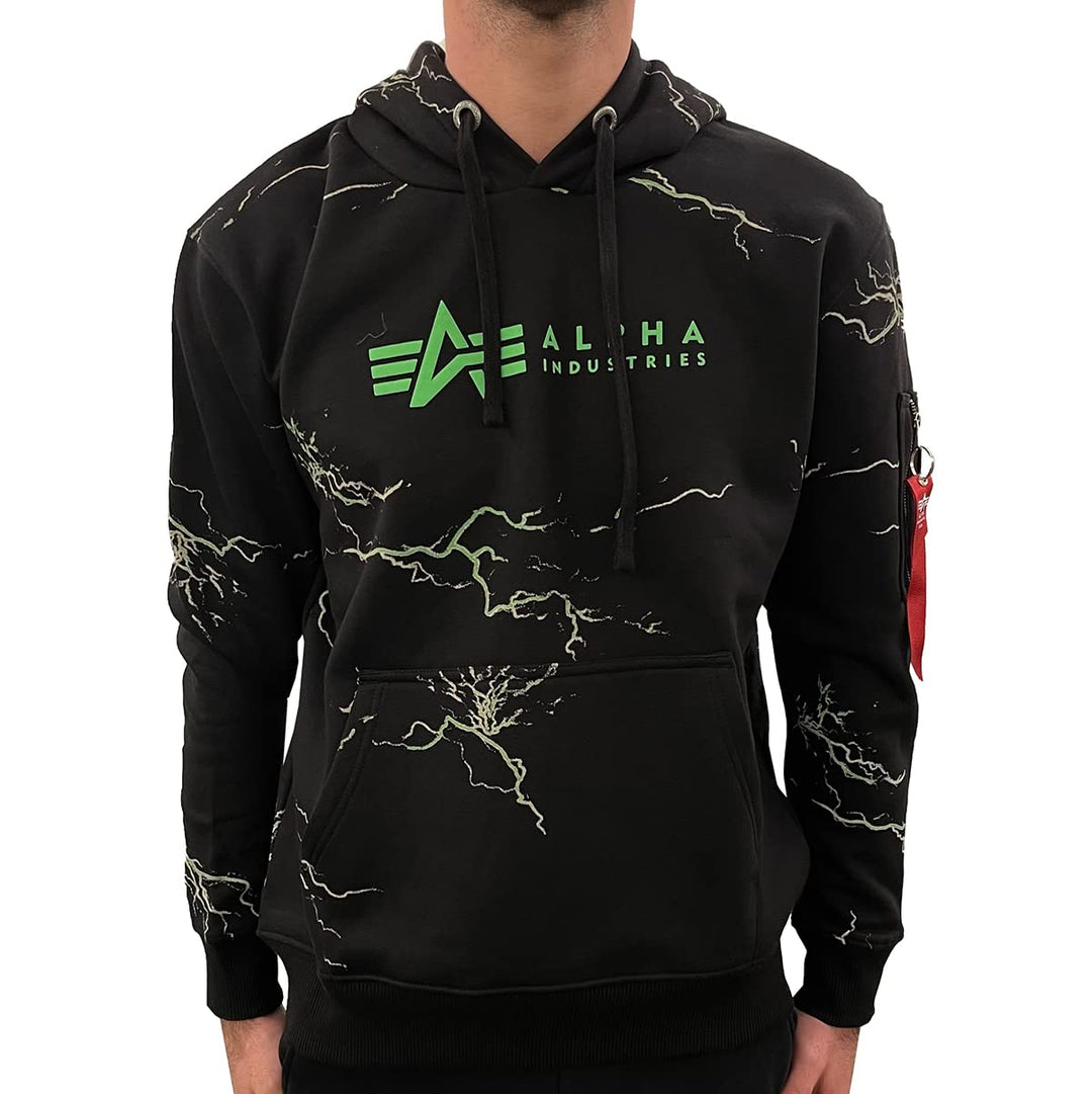 ALPHA INDUSTRIES Herren Lightning AOP Hoody Kapuzensweat für Herren Kapuzenpullover (1er Pack), Blac