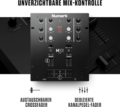 Numark M101USB - 2-Kanal DJ-Mixer, Rack-montierbar mit 2-Band EQ, integriertem Audio Interface, Mikr