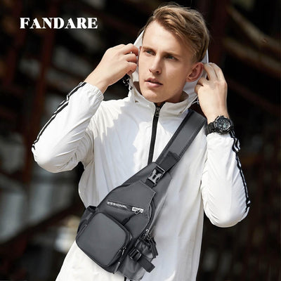 FANDARE Brusttasche Herren Sling Bag Umhängetaschen mit Flaschenhalter Schultertasche Bauchtasche Cr