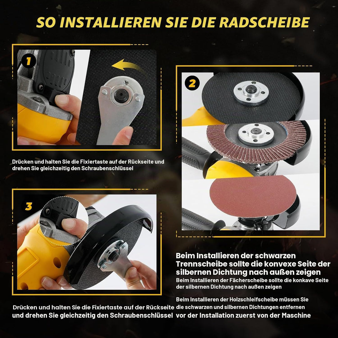 Akku-Winkelschleifer für Dewalt 18 V 20 V, 125 mm, 8500 U/min, bürstenlos, elektrisch, 3-Gang-Schlei