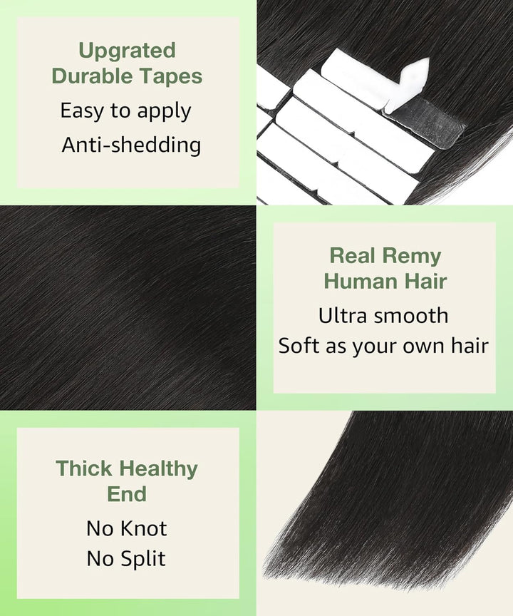 SURNEL Tape in Echthaar #1B Naturschwarz Tape in Hair Extensions 20Zoll 20Pcs 50 Gramm Band in Echth