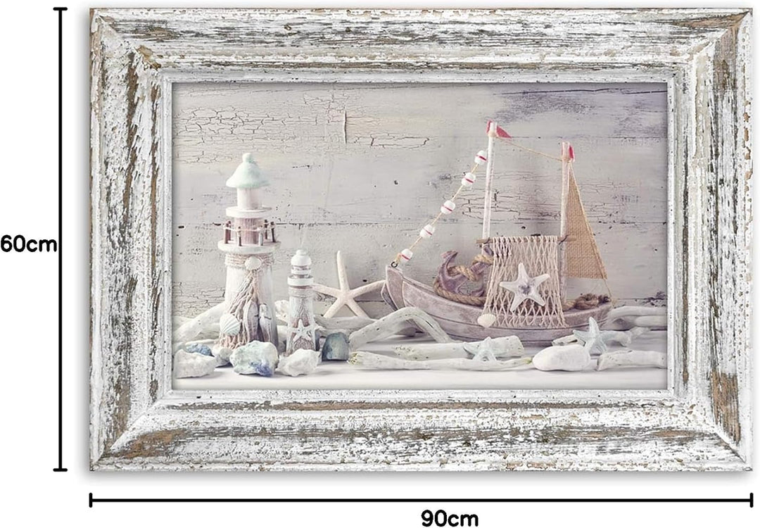 Feeby Bild auf Vlies Leinwand Shabby Chic Illusion Rahmen 90x60 cm Kunstdruck Modern Wandbilder Deko