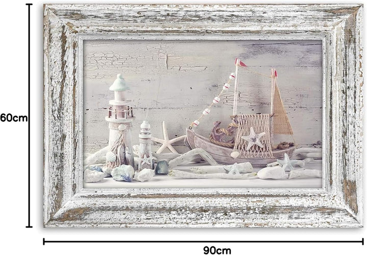 Feeby Bild auf Vlies Leinwand Shabby Chic Illusion Rahmen 90x60 cm Kunstdruck Modern Wandbilder Deko