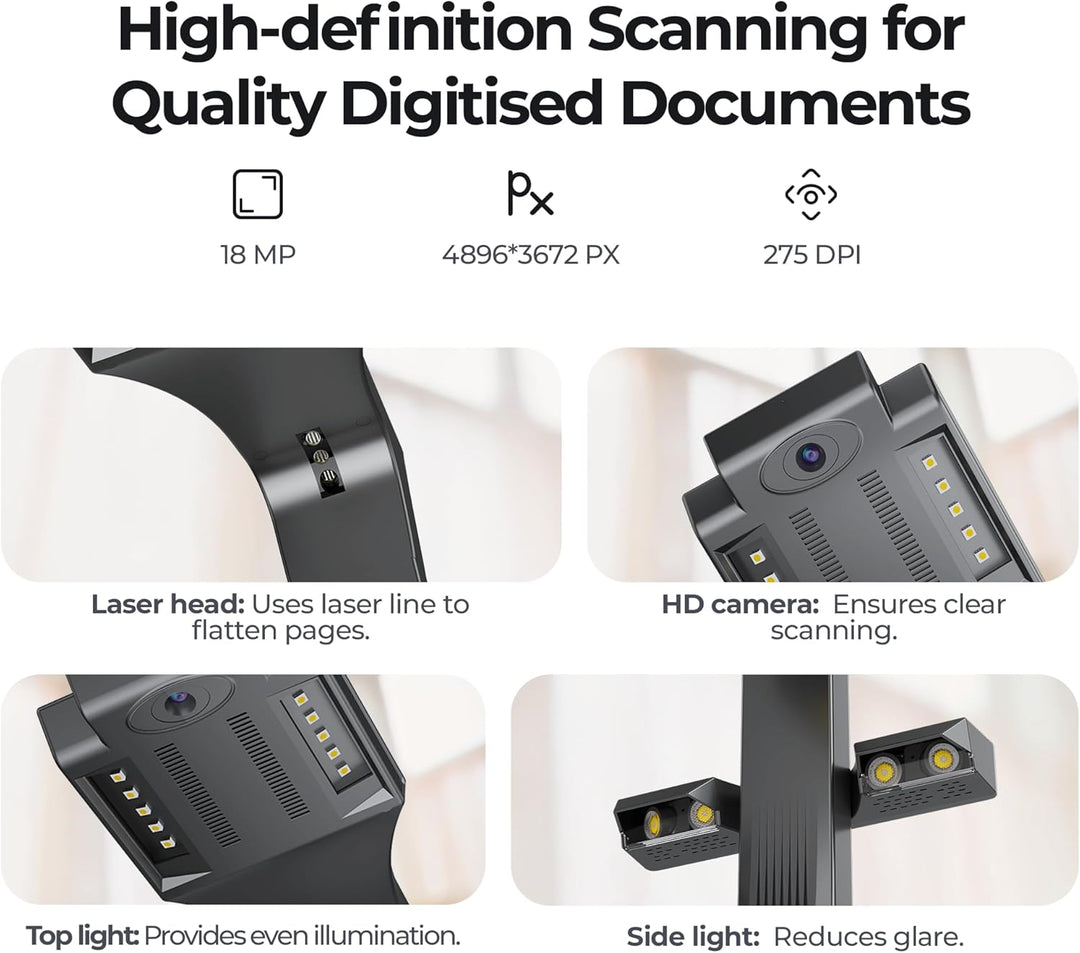 CZUR ET18 Pro Buchscanner mit LED Fülllicht, OCR Dokumentenscanner 18 Megapixel Dokumentenkamera Vis