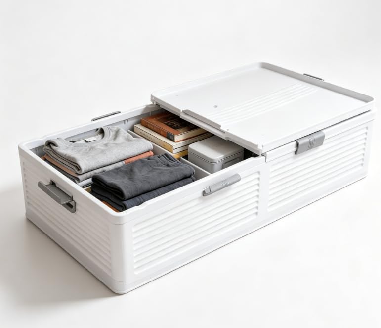Faltbare Unterbettkommode mit Rollen, Betten Box Stauraum Bett Aufbewahrungsbox mit 6 Schnallen &amp; Do