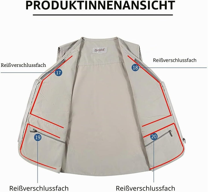 Hwalleum Herren Leichte Freizeitweste, Outdoor, Herren, mehrere Taschen, Weste, Casual, Sportjacke,