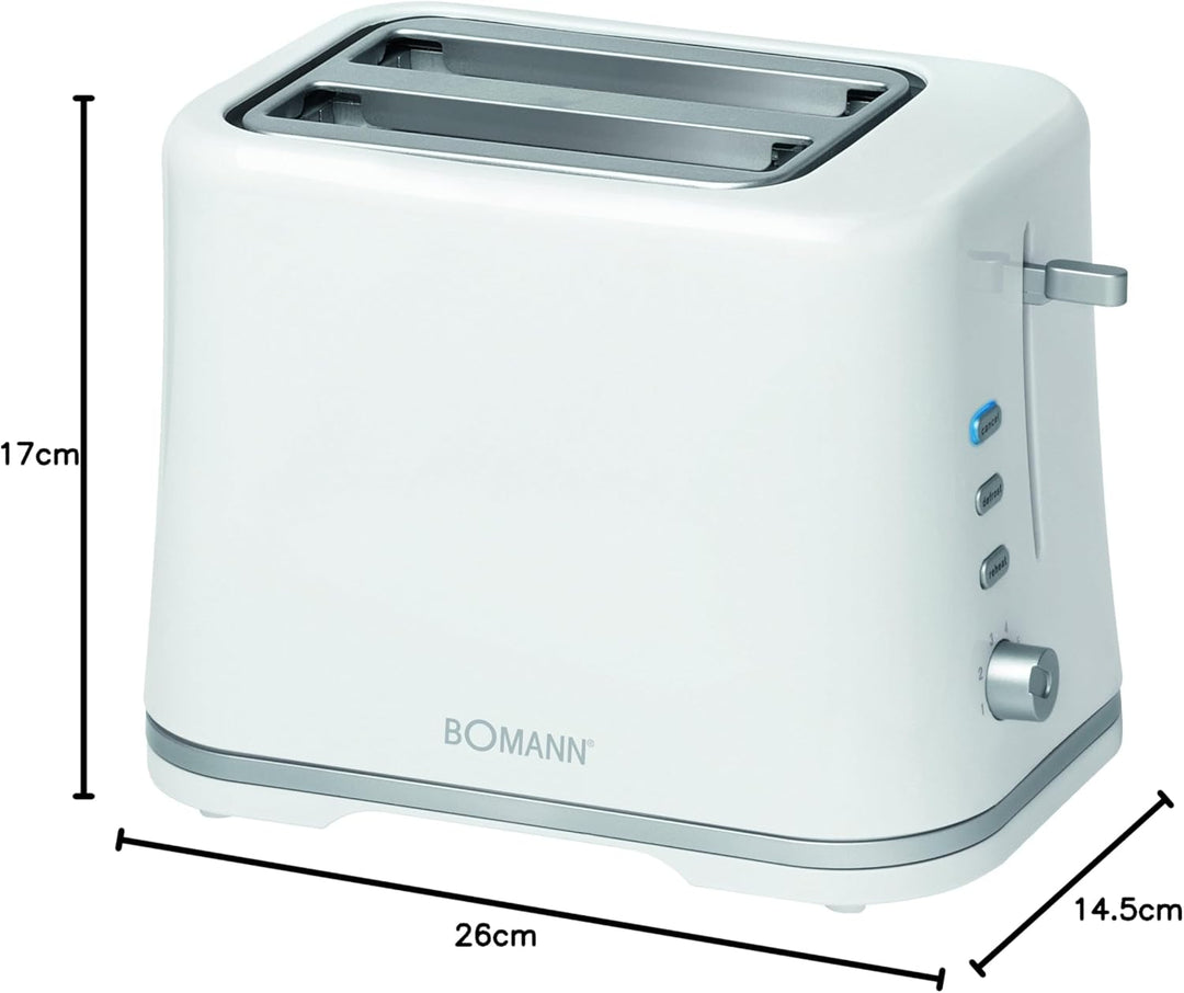 Bomann TA 1577 CB Toaster, Kompakter 2 Scheiben-Toaster mit Auftau-/Aufwärm-/Schnellstoppfunktion, S