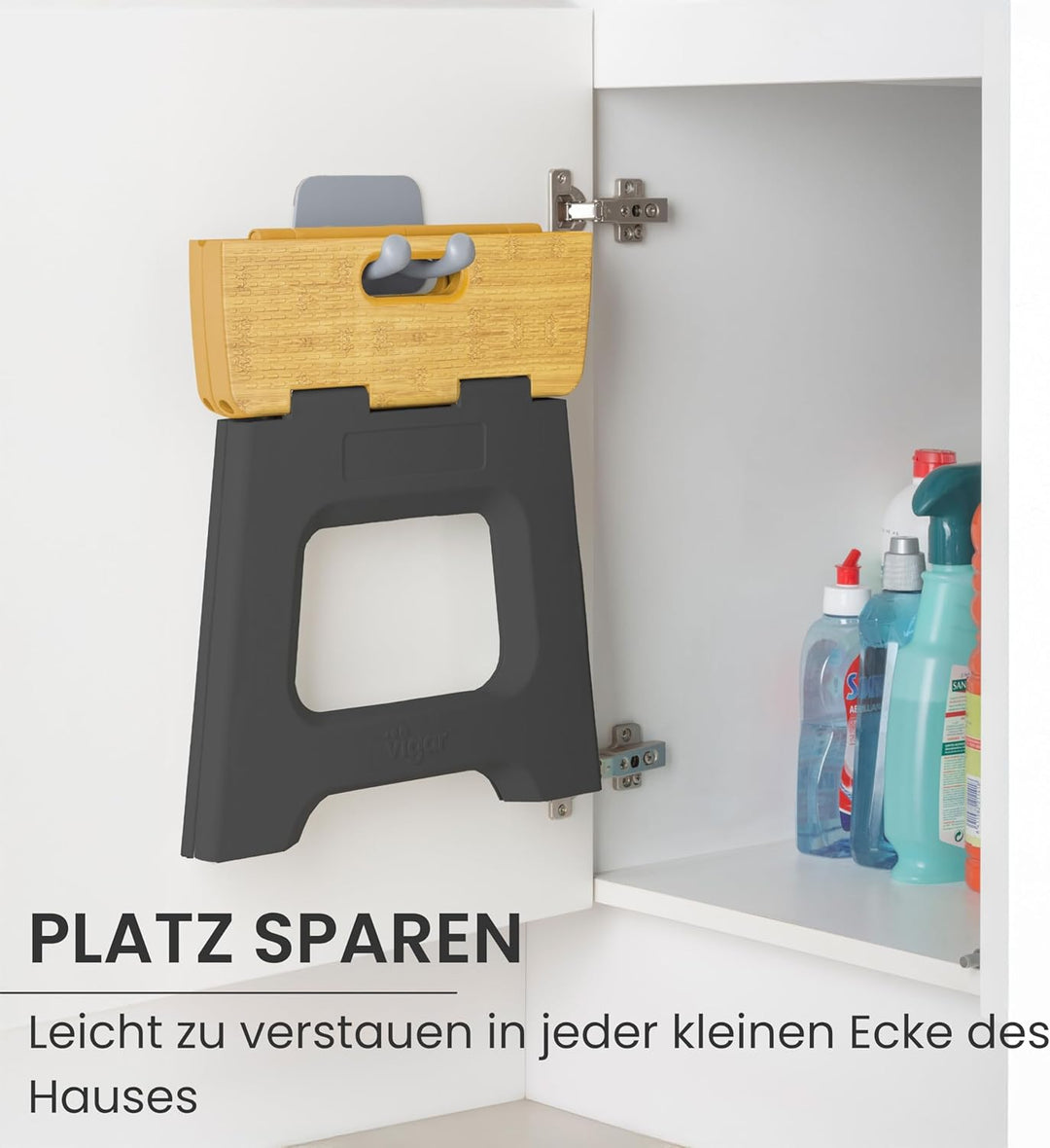 Vigar Kompakte Tritthocker Klappbar für Erwachsene, 32 cm, Klapphocker Faltbar 150 kg rutschfest, Le