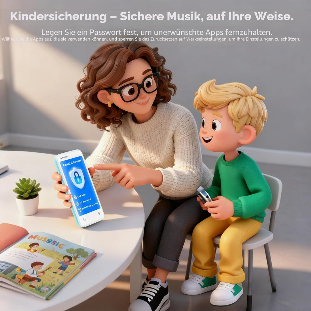 MP3-Player für Kinder, Elternkontrolle, 16 GB, Unterstützt Spotify und Audible, Bluetooth und WiFi (