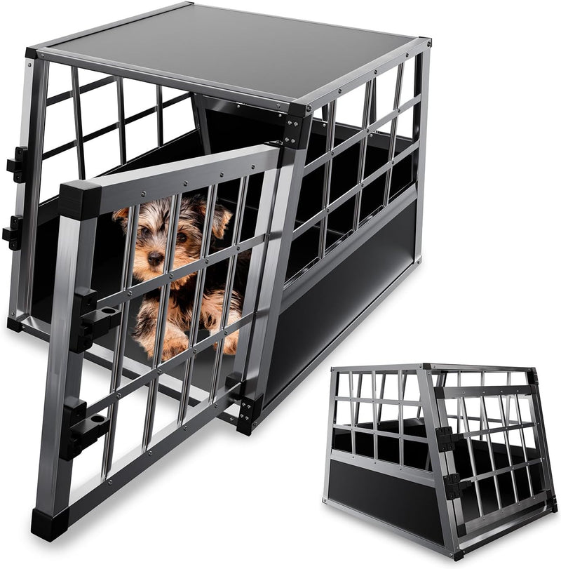 Juskys Alu Hundetransportbox M - 69x54x51 cm - Auto Hundebox robust & pflegeleicht - Gittertür versc