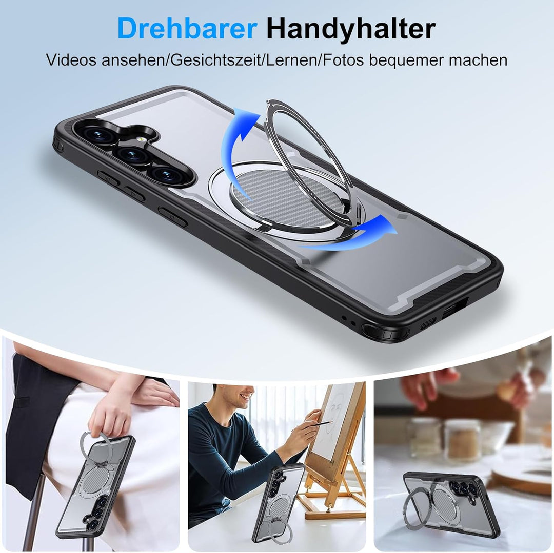 Handyhülle für Samsung Galaxy S24/S25 Hülle fit für Mag-Safe, 360 Grad Magnetisch Metall Ring Handyt