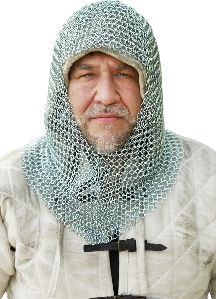 Battle-Merchant Kettenhaube, V-Auschnitt, ID9mm, Mittelalter LARP Wikinger Fasching Kettenhemd Kette