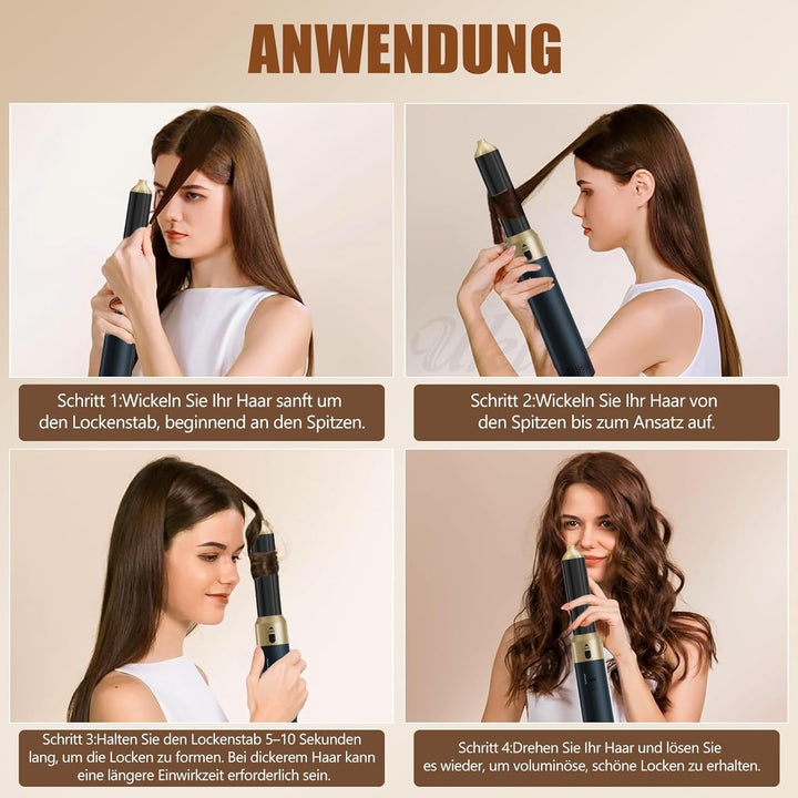 6-in-1 Hair-styler, Ionen Föhn, 1000W Multifunktionaler Hairstyler, Lockenstab Automatisch, Keramikt