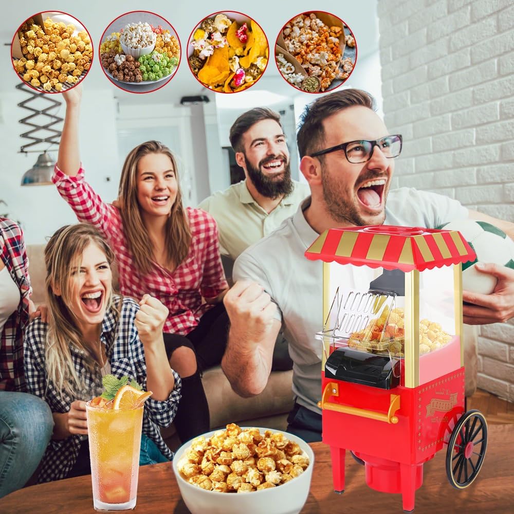 Popcornmaschine, Retro Heissluft Popcorn Maker für fettfreies & ölfreies Popcorn, Gesunde Popcorn Ma