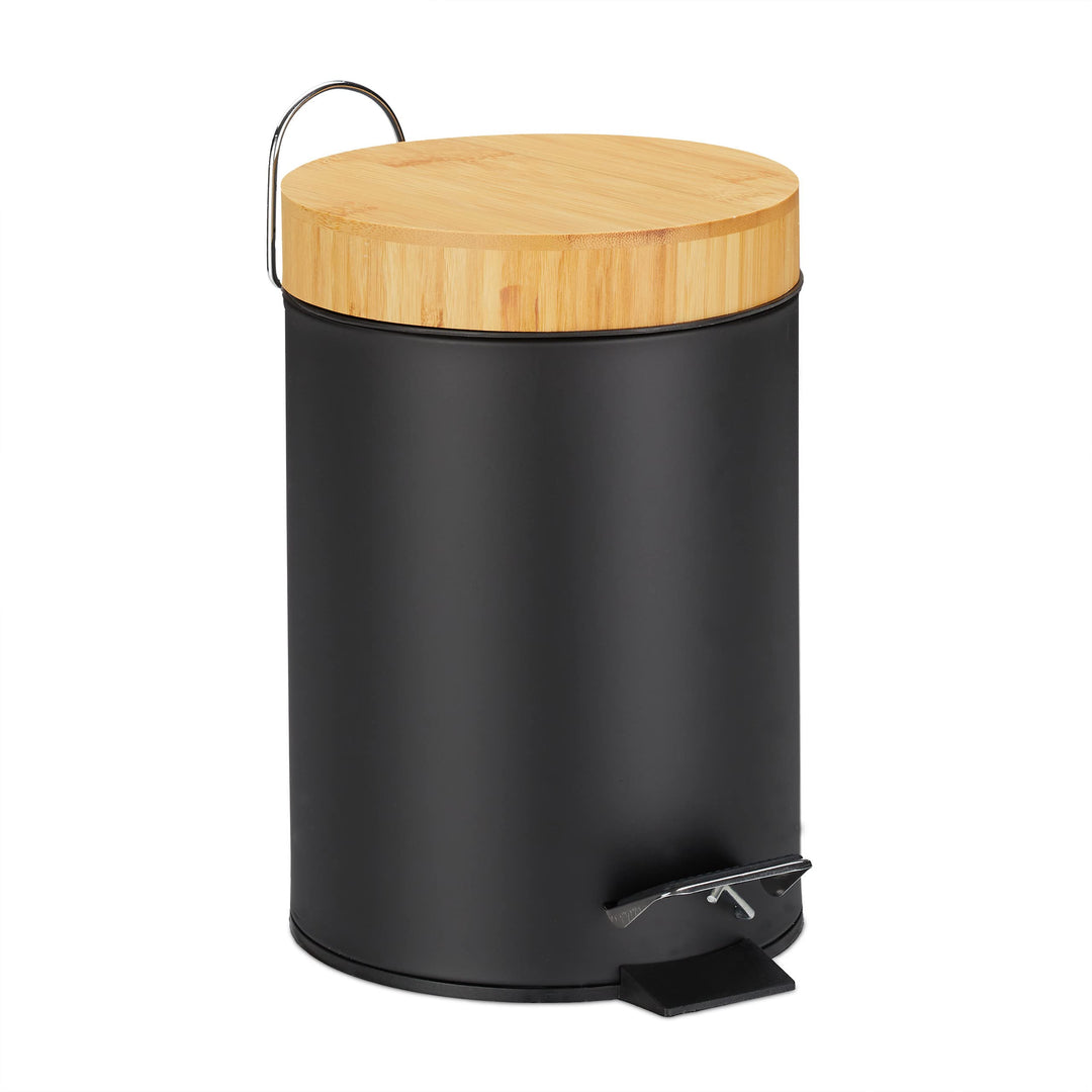 Relaxdays Mülleimer Bad, 3 l, Kosmetikeimer Absenkautomatik, Bambusdeckel, entnehmbarer Inneneimer,