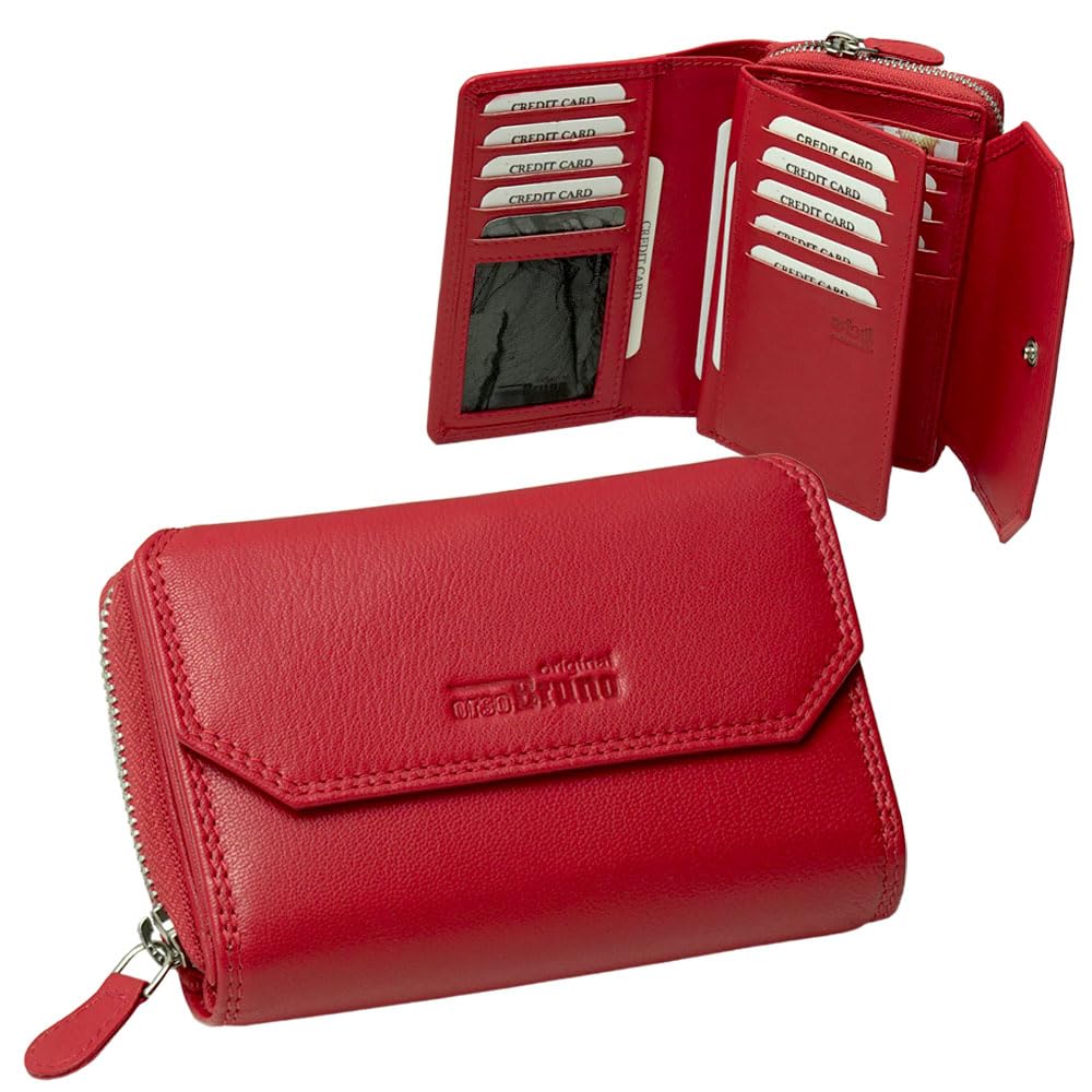 Damen Geldbeutel Leder RFID rot Geldbörse Gross Vintage Portemonnaie für Frauen NFC Schutz Ledergeld