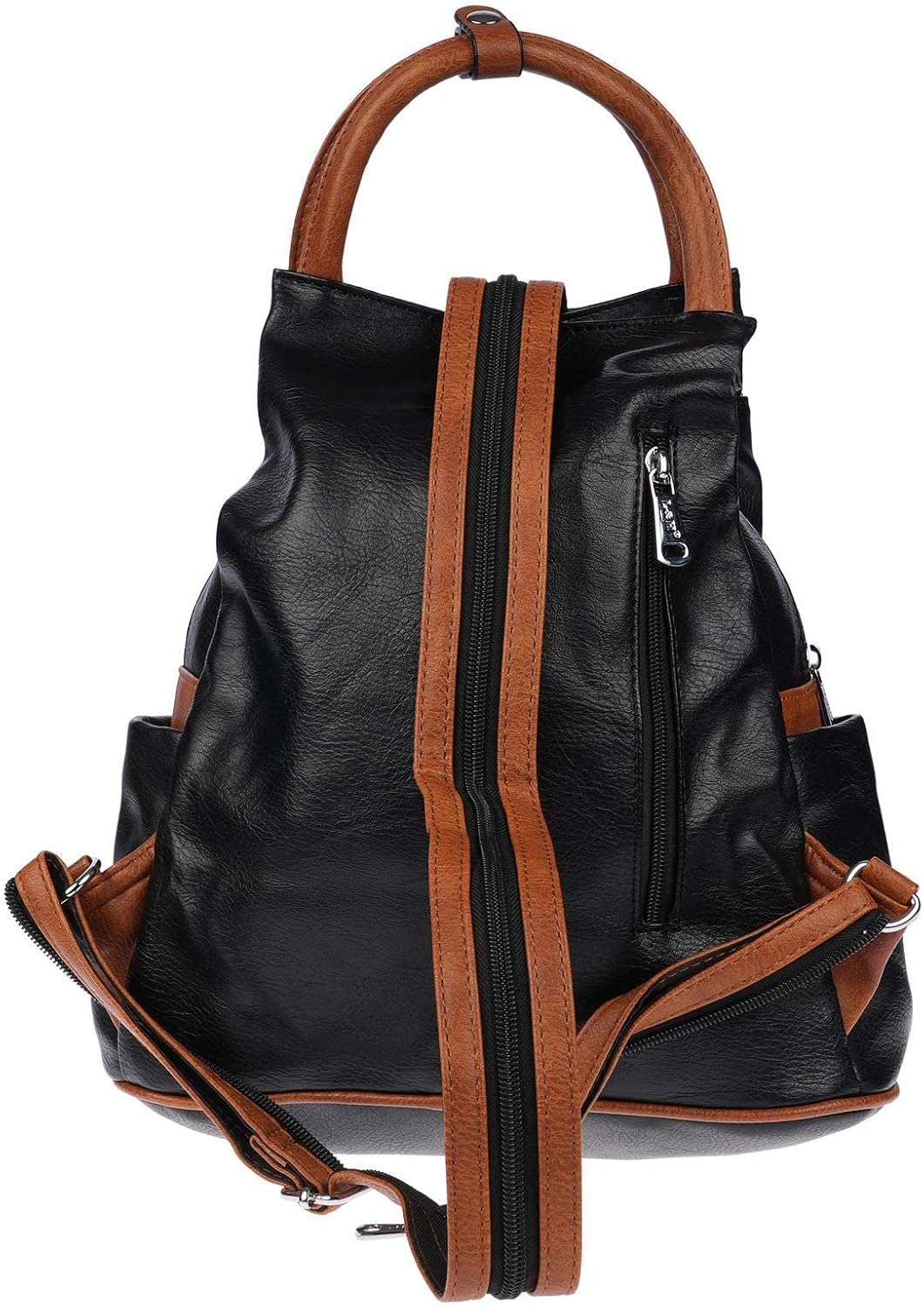Christian Wippermann grosser Damen City Rucksack Tasche Body Bag Leder Optik Schultertasche Schwarz-