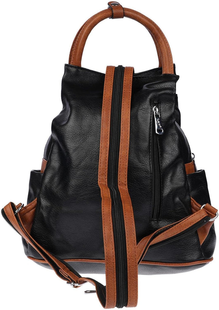 Christian Wippermann grosser Damen City Rucksack Tasche Body Bag Leder Optik Schultertasche Schwarz-