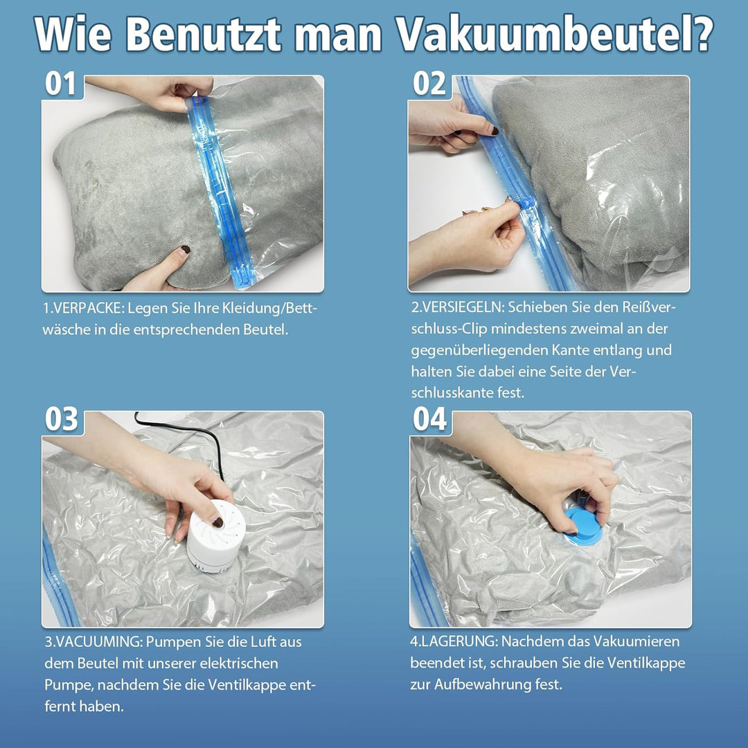 Vakuumbeutel für Kleidung 20 Stück mit Elektrischer Luftpumpe Vakuumierbeutel (5xJumbo/5xGross/5xMit