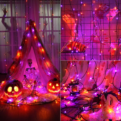 BrizLabs Halloween Deko Lichterkette Orange Lila, 20M 200 LED Aussen Weihnachten Lichterketten Steck