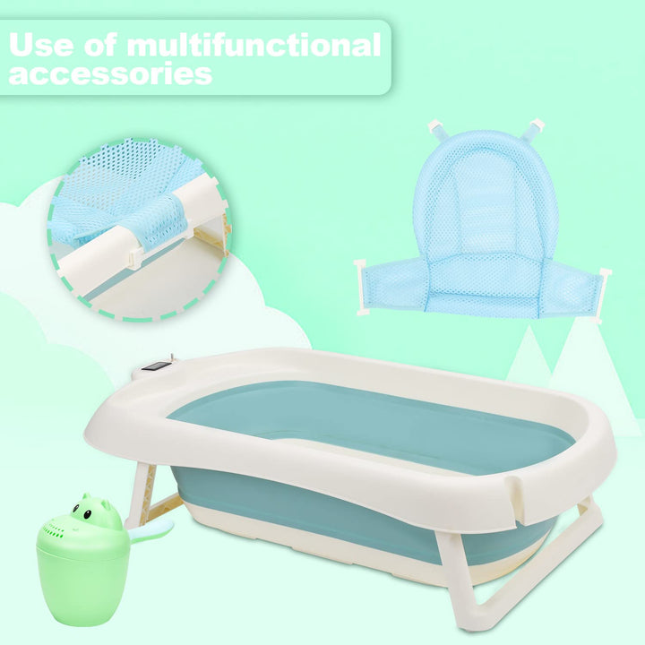 50L Baby Badewanne mit Anti Stütze und Echtzeit-Temperaturmessung, Faltbare Babywanne für Babys 0-6
