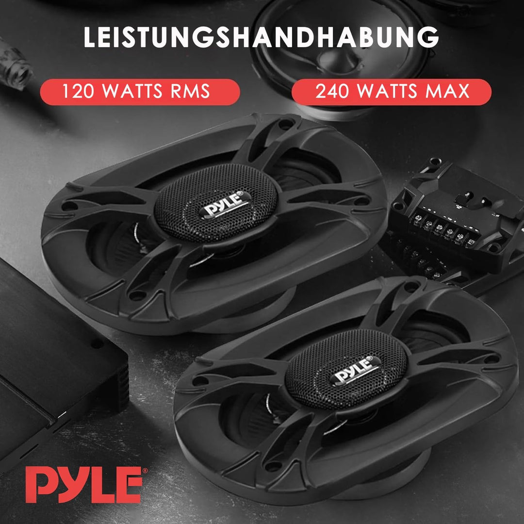 Pyle Lautsprecher Auto 10cm x 15cm (4 x 6") – 3-Wege Lautsprecher Boxen 4 Ohm Impedanz 300W, ¾" Piez