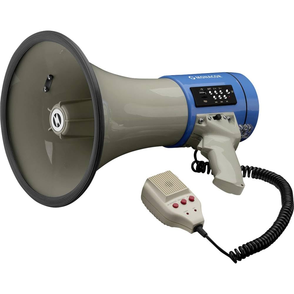 MONACOR TM-17M Megafon, 25 W, 110 dB, Handmikrofon und Lautsprecher mit MP3-Player, Aufnahmefunktion