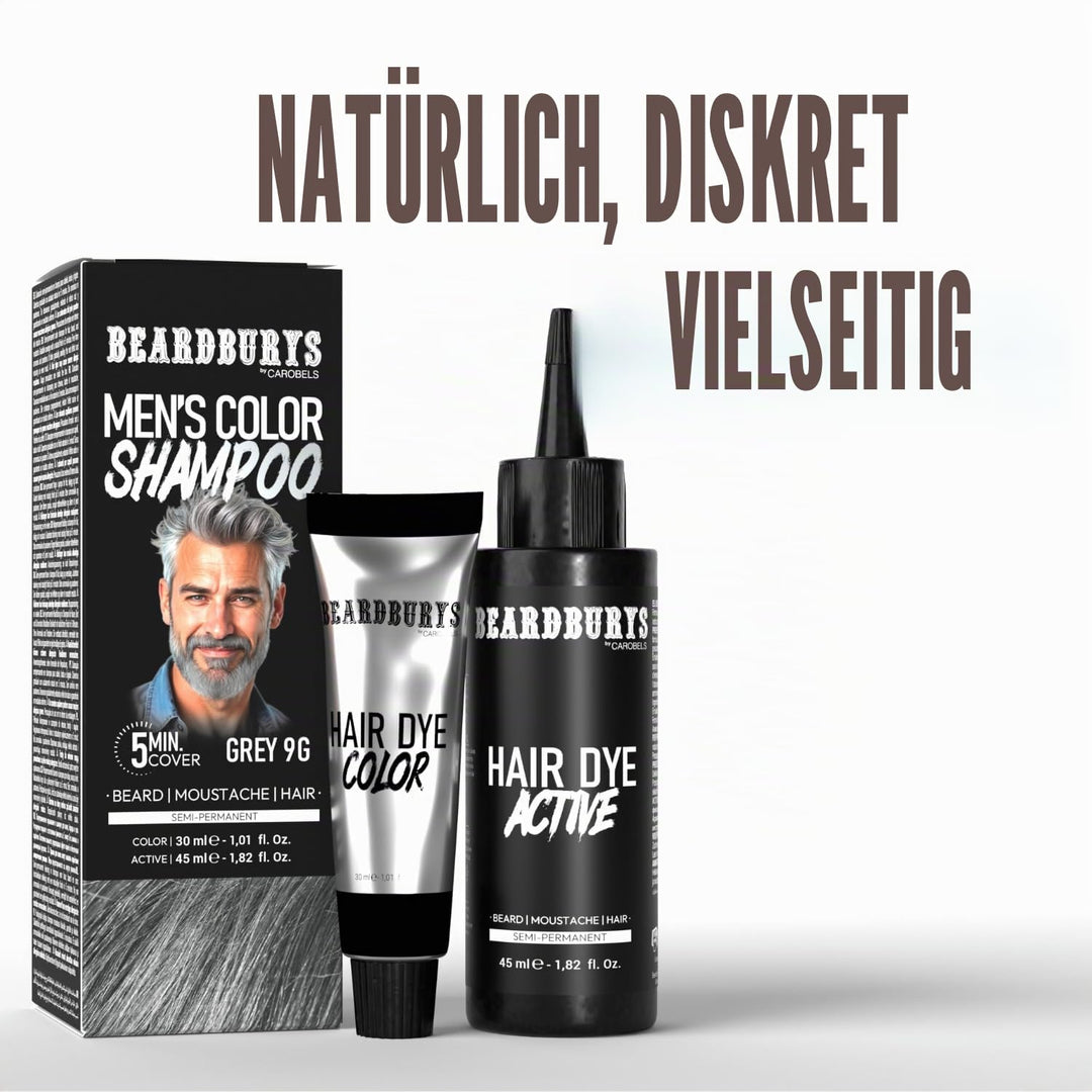 Beardburys Farbshampoo für Bart und Schnurrbart Grau 9G – Semipermanente Haarfarbe für Herren – 5 Mi