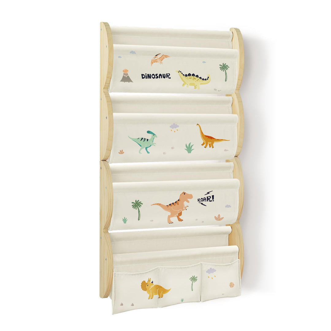 Bücherregal Kinder Wand Kinderbücherregal Montessori mit 4 Ablagen & 3 Taschen Kinderregal Wandregal