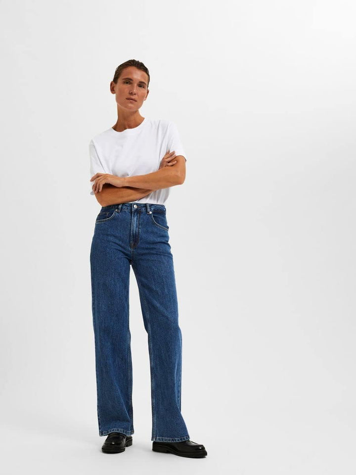 SELECTED FEMME Damen SLFALICE HW Wide Long MID BLU Jeans NOOS, 26W / 32L