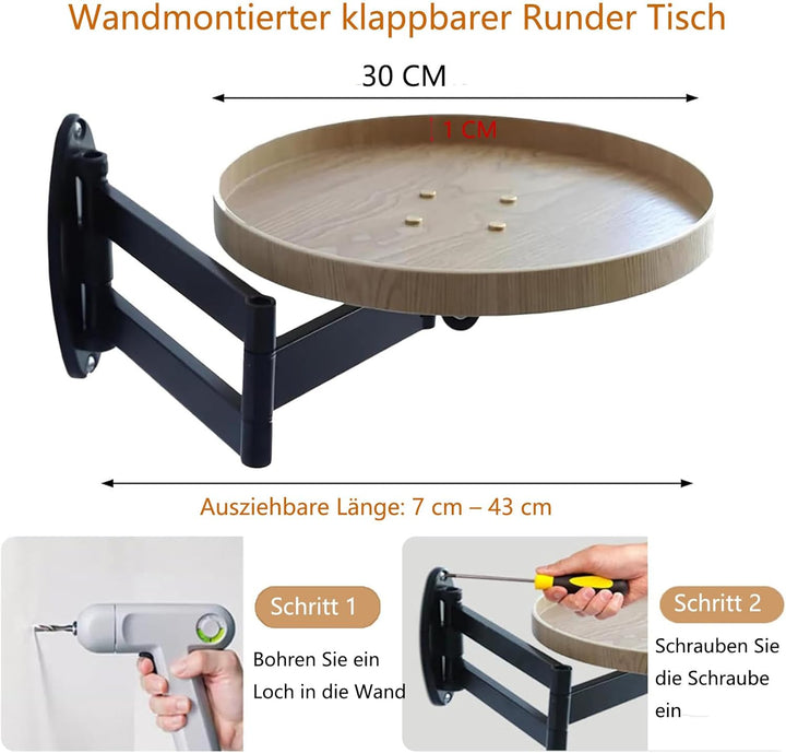Klapptisch Wandmontage, Runder Klapptisch Mit Einziehbarem Regal Wandtisch Um 180 Grad Drehbares Wan