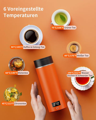 AIRMSEN Wasserkocher Klein mit 6 Temperatureinstellung, 500ml Mini Elektrischer Wasserkocher mit SUS