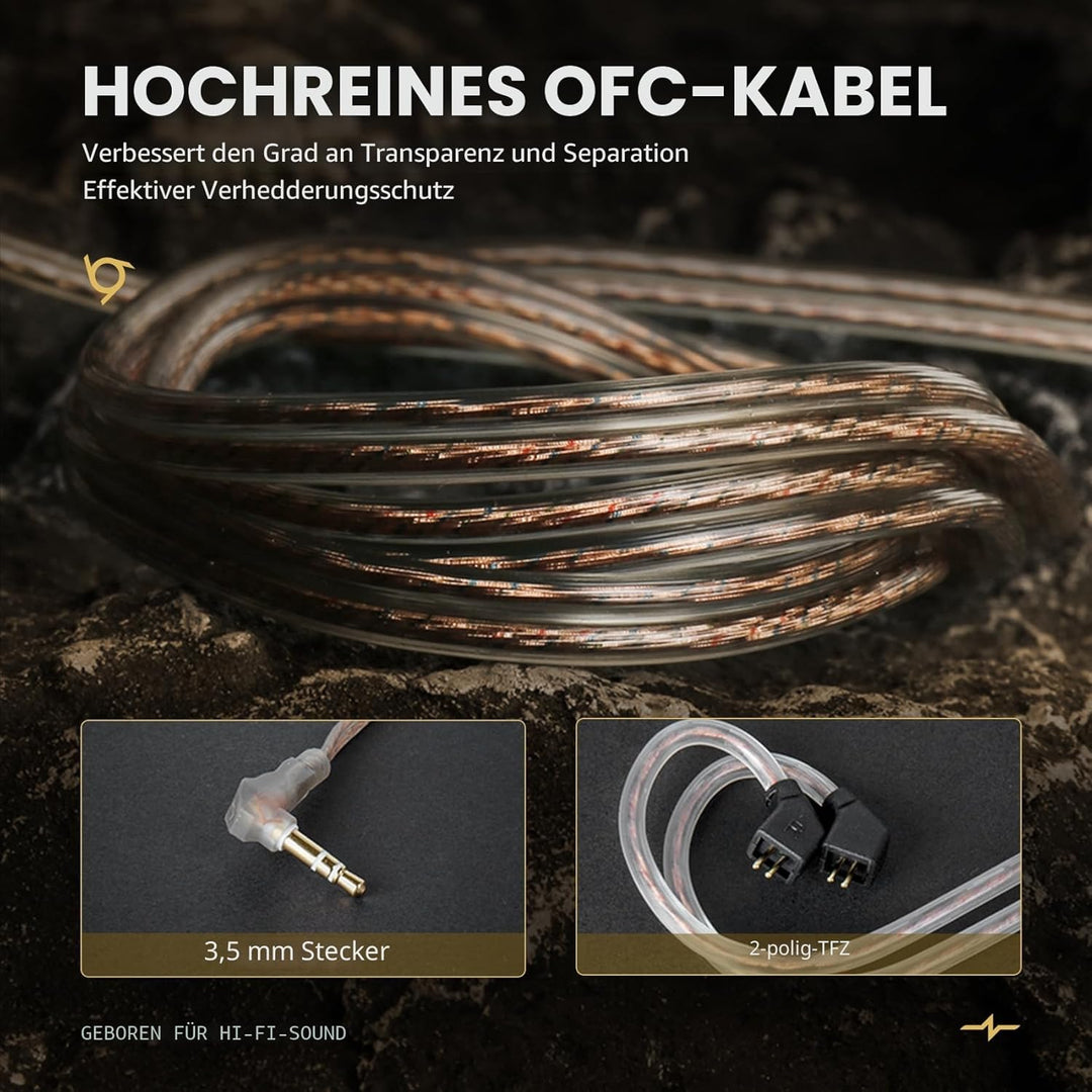 CCZ MC02 In Ear Monitor, In Ear Gaming Kopfhörer 10-mm-Dual-Magnet DD PET-Membran, IEM Kraftvoller B
