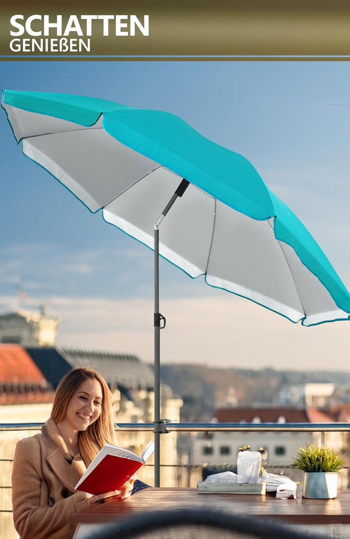 4smile Sonnenschirm Strand SunnyJoy in Türkis - Strandschirm Ø 180 cm, UPF 50+ Sonnenschutz Strand m