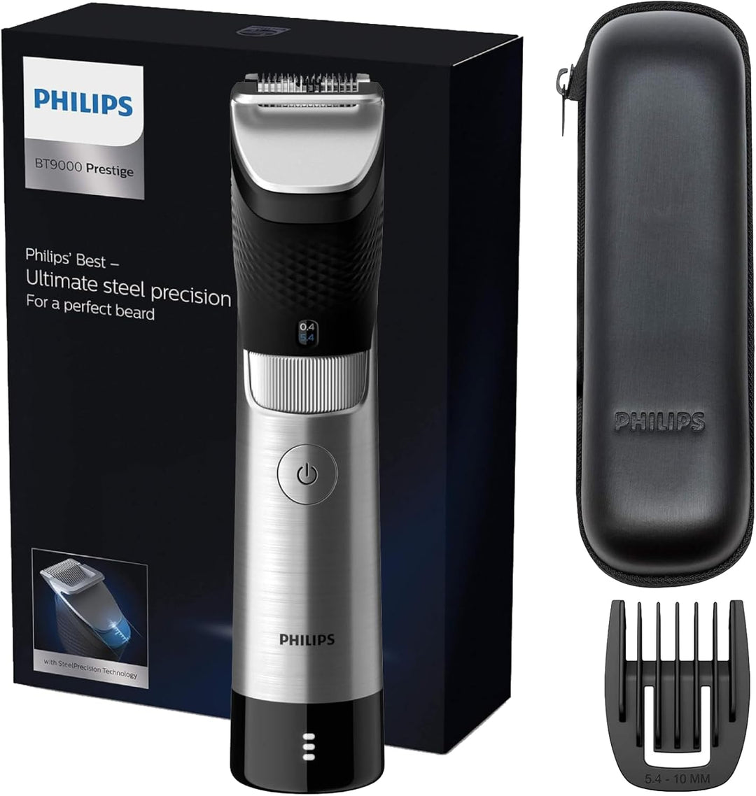 Philips Barttrimmer Series 9000 mit SteelPrecision-Technologie inkl. Bartkammaufsatz und Reiseettui