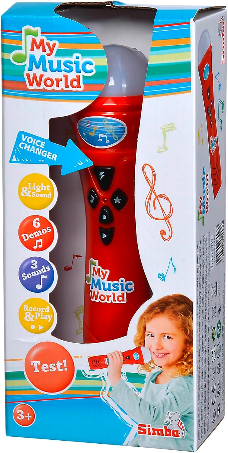 Simba 106832489 - My Music World Lustiges Mikrofon, Karaoke, mit Stimmverzerreffekten, 6 Demo Songs,