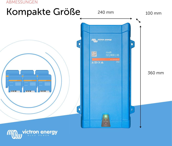 Victron Energy MultiPlus 800VA 12-Volt 230V Reiner Sinus Wechselrichter 35 Amp Batterie Ladegerät 12