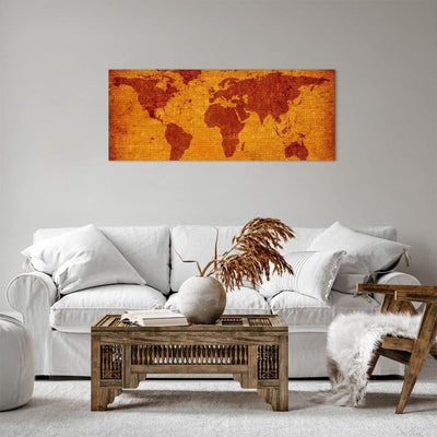 ARTTOR Bilder auf Leinwand 100x40cm Leinwandbild Alte Karte Kontinente Reisen Welt Gross Wanddeko Bi