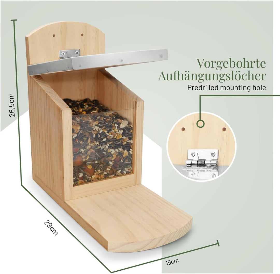 WILDLIFE HOME Eichhörnchen Futterhaus XL mit Metalldach I Futterstation aus verschraubtem Massiv-Hol