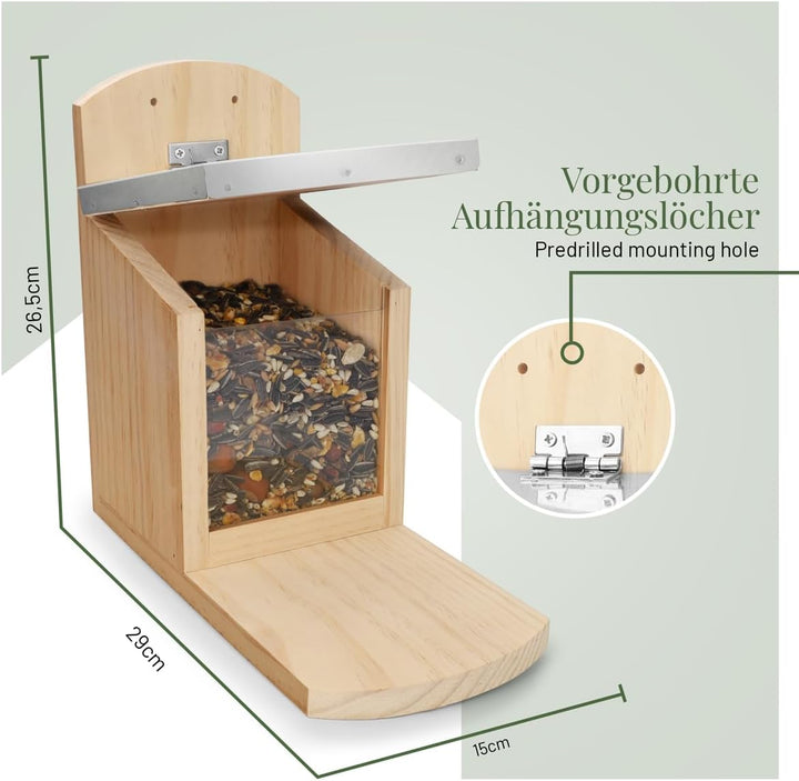 WILDLIFE HOME Eichhörnchen Futterhaus XL mit Metalldach I Futterstation aus verschraubtem Massiv-Hol