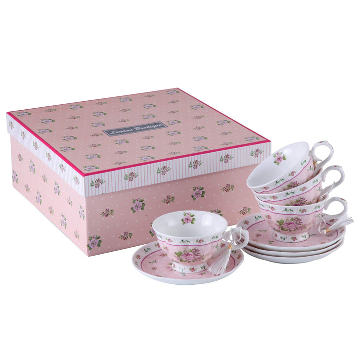 Kaffeetasse und Untertasse, Shabby Chic, Vintage, Porzellan, Vogel Schmetterling, Flora, Geschenk-Bo
