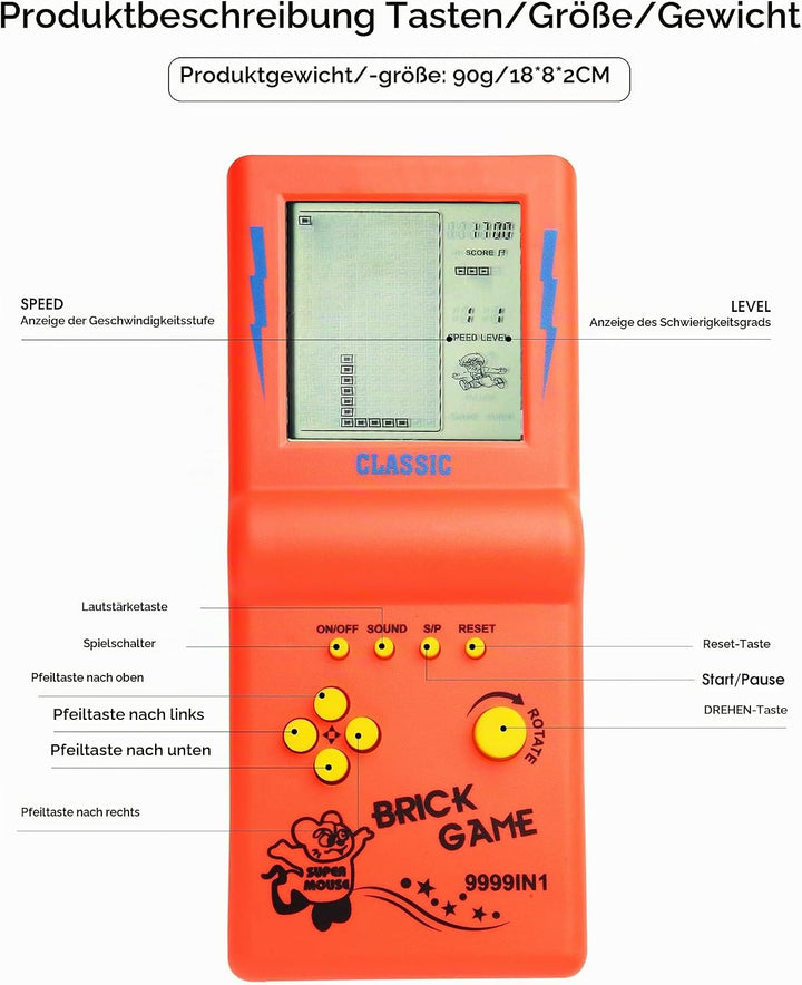 HLF 3,5-Zoll-Grossbild-Ziegel Spielkonsole Baustein Spiel Renn- / Panzerspiel eingebaute 23 Klassisc